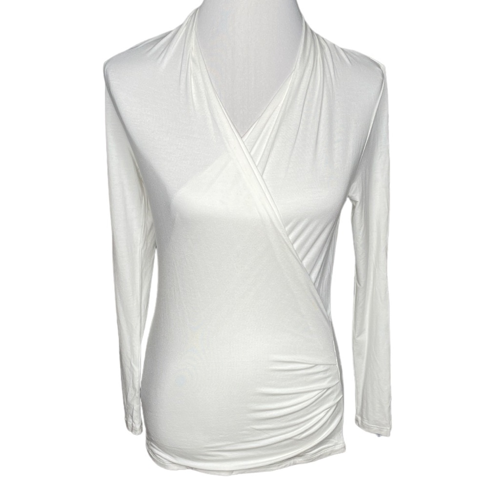 Pure Collection Soft Jersey Wrap Long Sleeve Modal Top White Size 4 - Picture 9 of 9